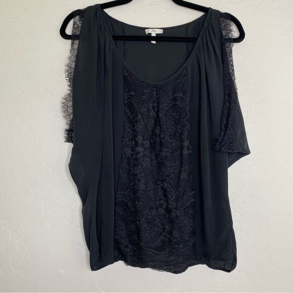 Joie Black 100% Silk Versailles Caviar Lace Trim Blouse Small - Picture 11 of 11